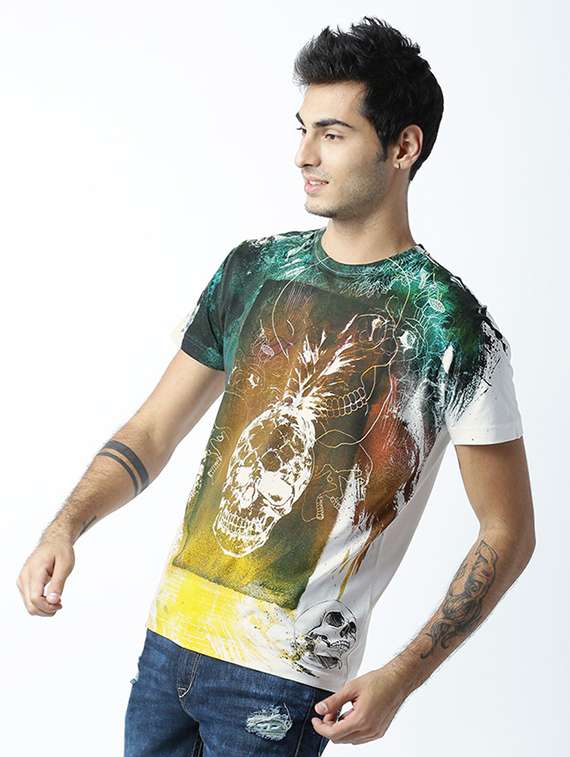 white printed cotton blend regular t-shirt - 19581329 -  Standard Image - 1