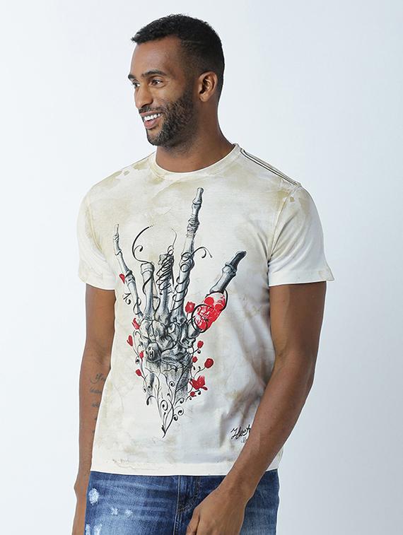 white printed cotton blend regular t-shirt - 19581333 - Standard Image - 1