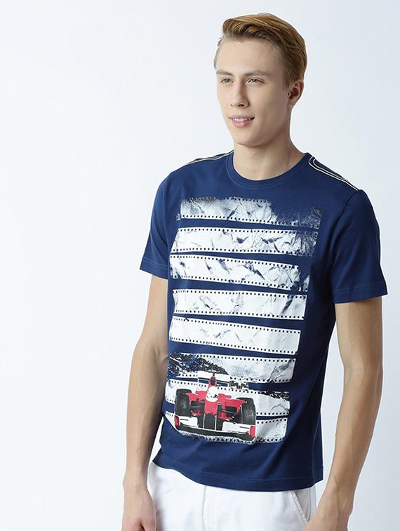 blue printed cotton blend regular t-shirt - 19581340 - Standard Image - 1