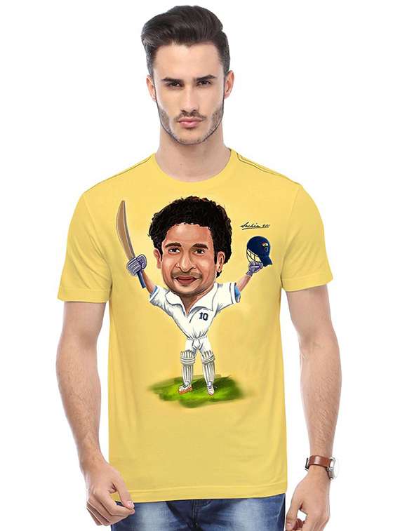 yellow graphic print cotton blend regular t-shirt