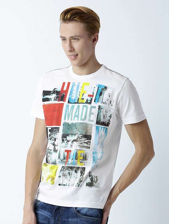 white graphic print cotton blend regular t-shirt - 19581496 - Standard Image - 1