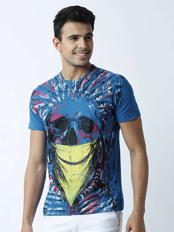 blue graphic print cotton blend regular t-shirt - 19581519 -  Standard Image - 1