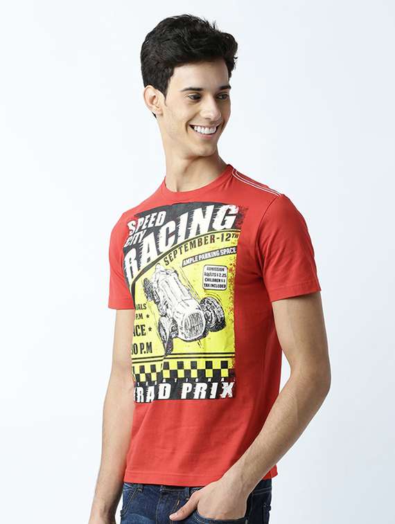 red printed cotton blend regular t-shirt - 19581525 -  Standard Image - 1