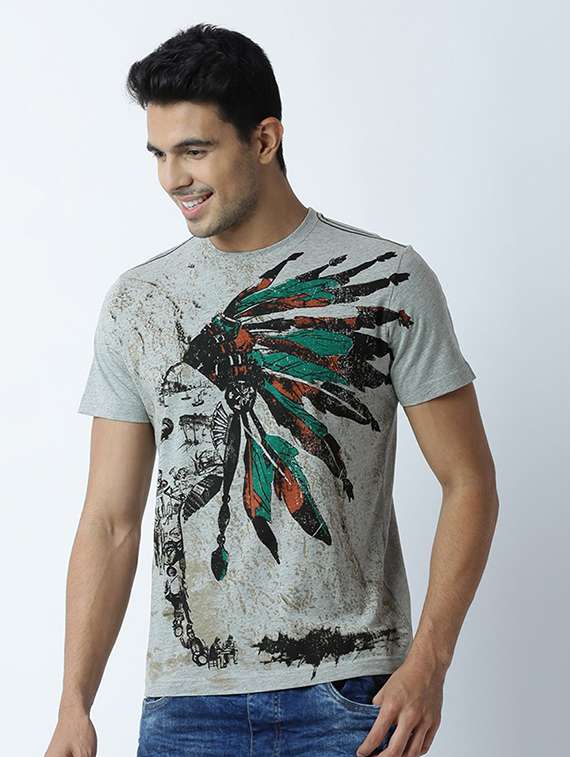 men crew neck front print regular t-shirt - 19581585 -  Standard Image - 1