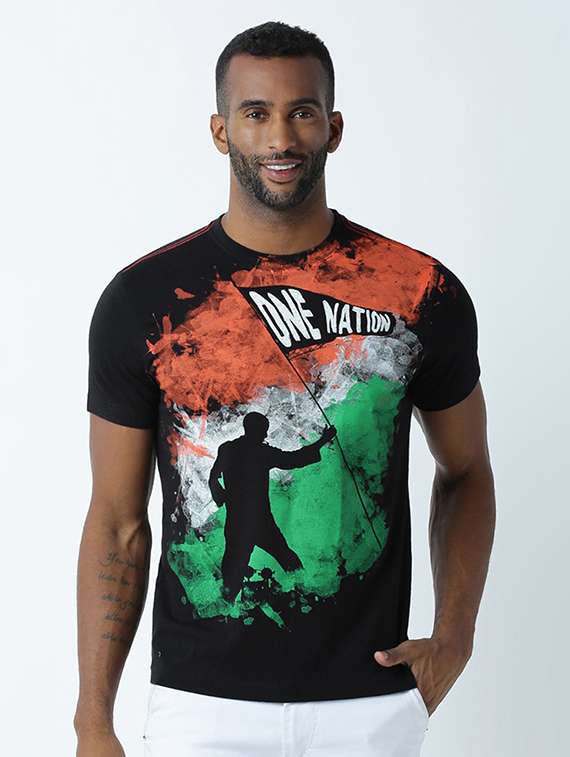 men crew neck front print regular t-shirt