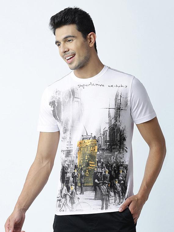 men crew neck front print regular t-shirt - 19581675 - Standard Image - 1