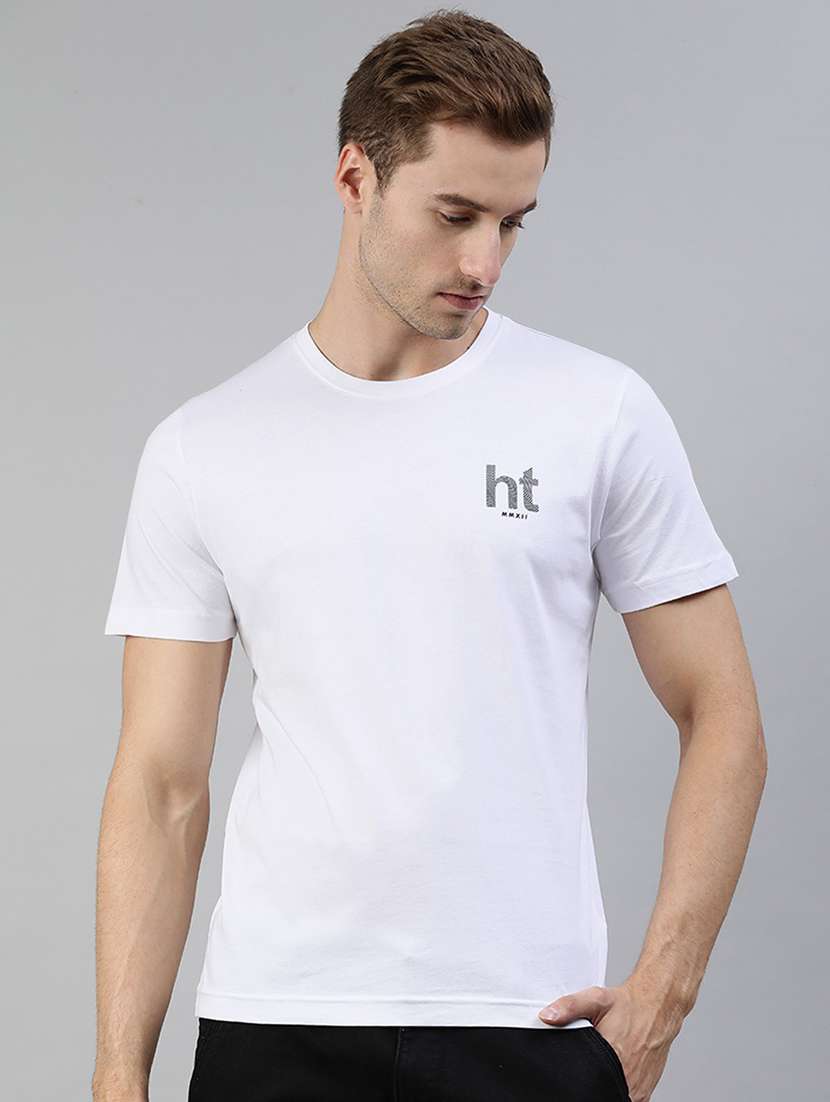men crew neck white solid t-shirt