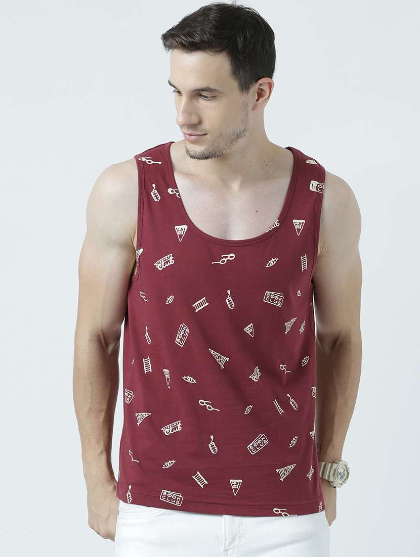 men scoop neck front print sleeveless t-shirt