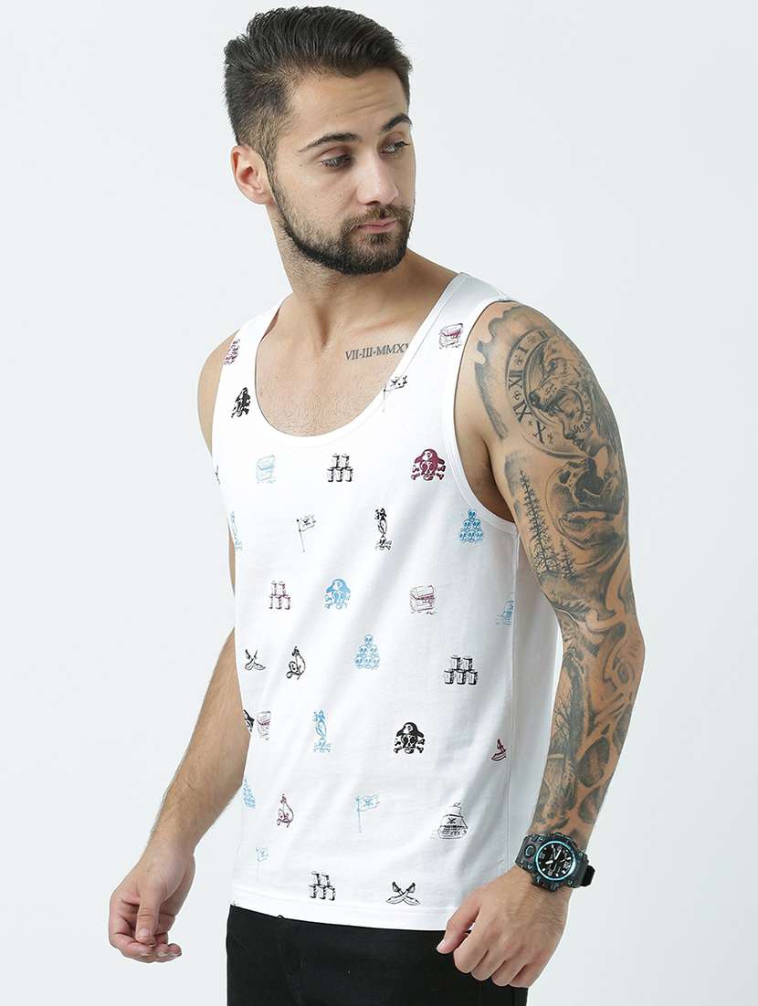 men scoop neck front print vest - 19582008 - Standard Image - 1