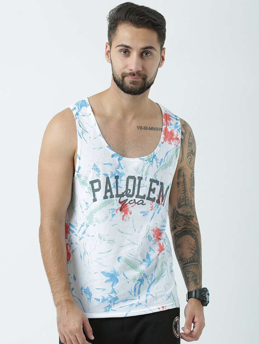 men scoop neck front print vest