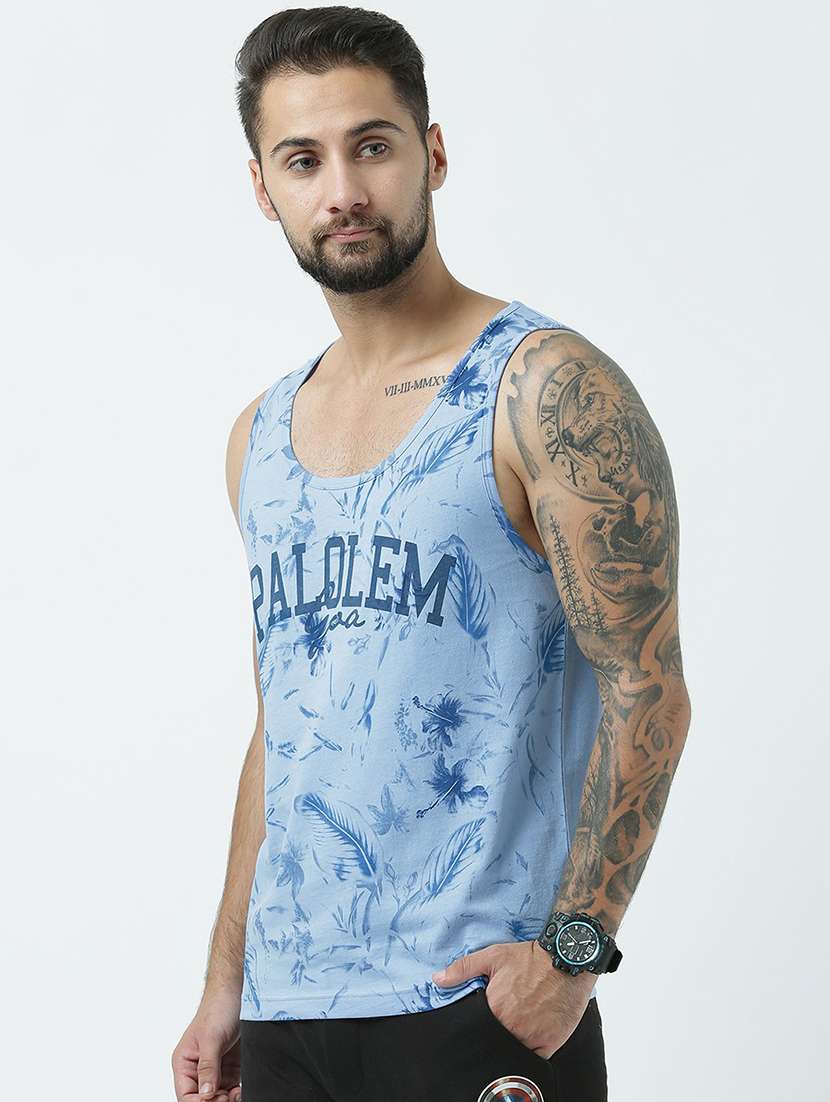 men light blue regular fit printed vest - 19582098 -  Standard Image - 1