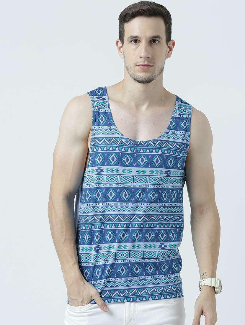 men scoop neck front print sleeveless t-shirt