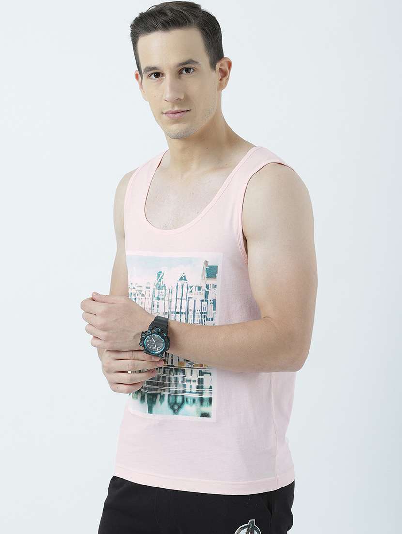 Men Scoop Neck Front Print Sleeveless T-shirt - 19582134 -  Standard Image - 1