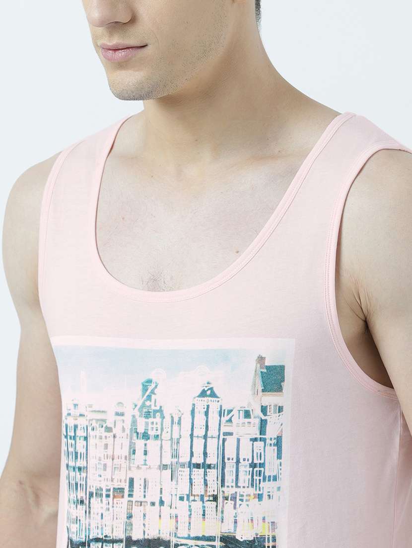 Men Scoop Neck Front Print Sleeveless T-shirt - 19582134 -  Standard Image - 4
