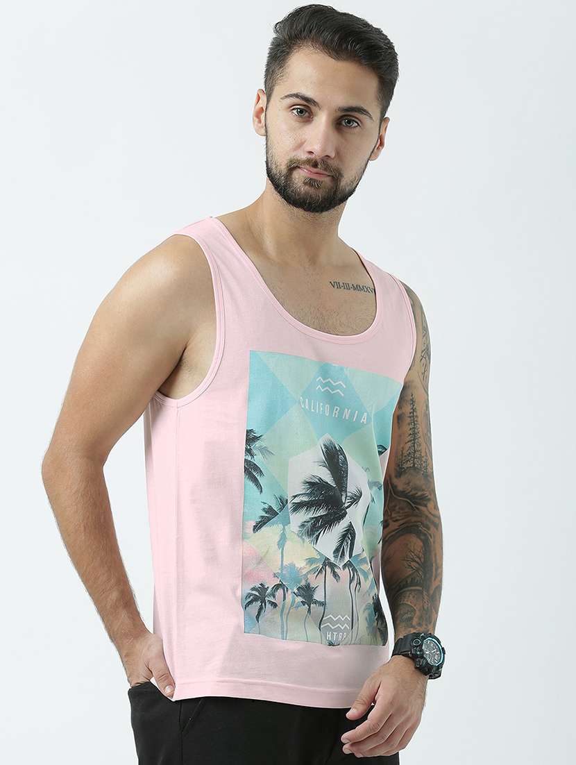 men scoop neck front print sleeveless t-shirt - 19582138 -  Standard Image - 1