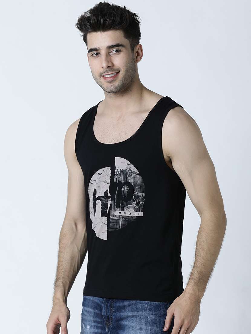 Men Scoop Neck Front Print Sleeveless T-shirt - 19582184 -  Standard Image - 1