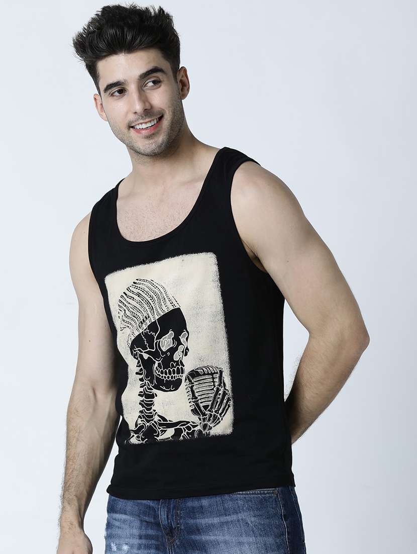 men scoop neck front print sleeveless t-shirt - 19582186 -  Standard Image - 1