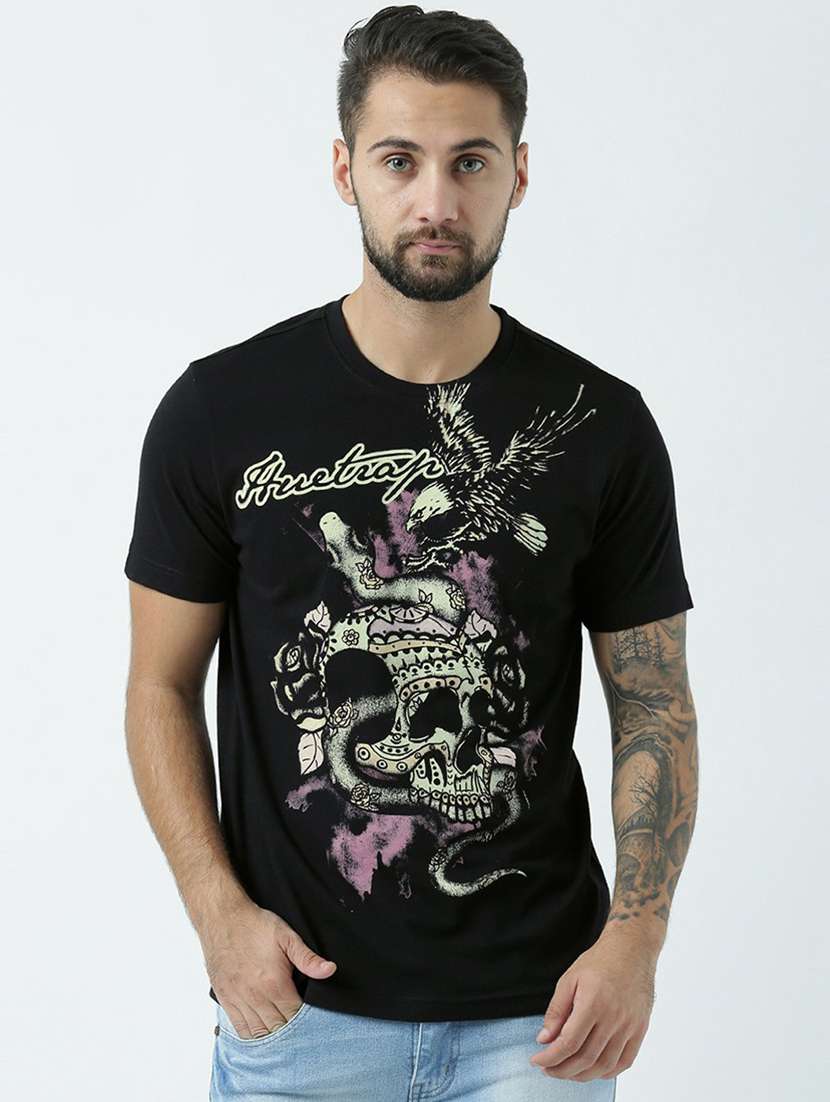 men front print short sleeves t-shirt