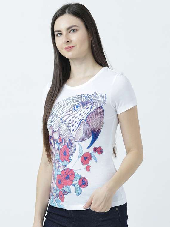 white printed round neck t-shirt - 19582756 -  Standard Image - 1