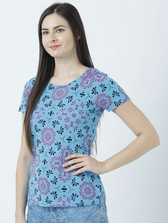 blue printed round neck t-shirt - 19582758 -  Standard Image - 1