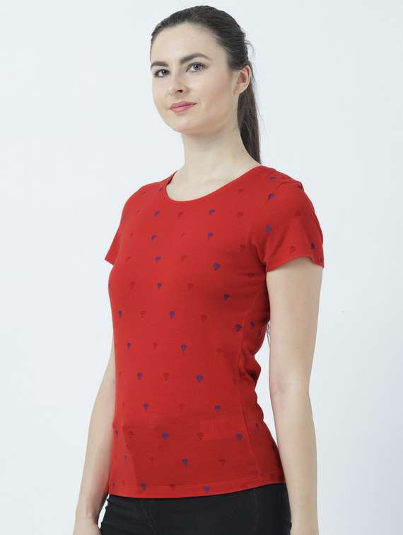 red printed round neck t-shirt - 19582764 -  Standard Image - 1