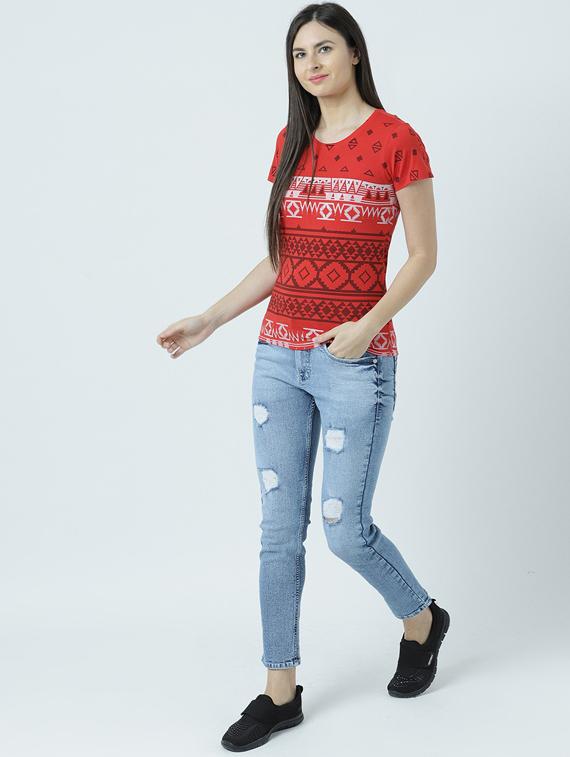 women's all over print round neck t-shirt - 19582766 - Standard Image - 4