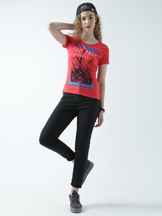 women's front print round neck t-shirt - 19582796 - Standard Image - 4