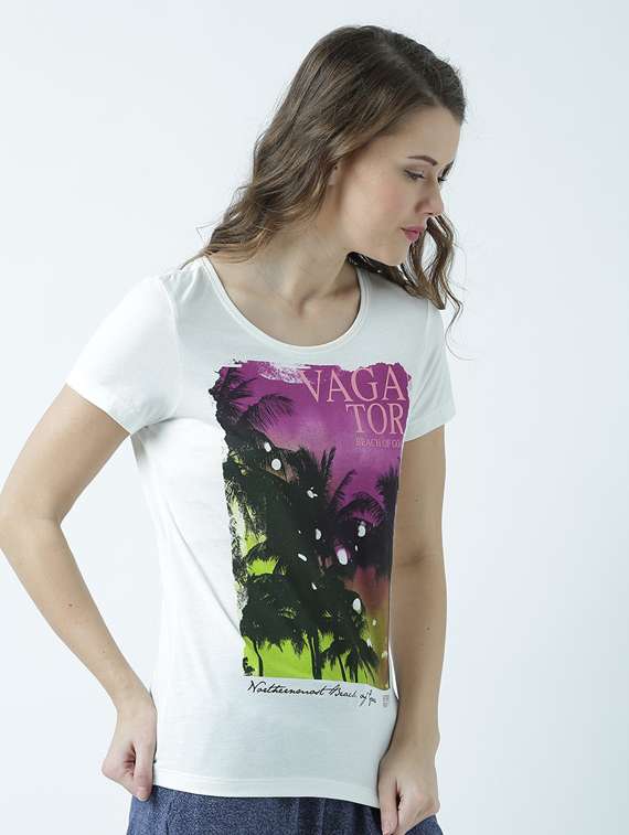 women's front print round neck t-shirt - 19582803 -  Standard Image - 1