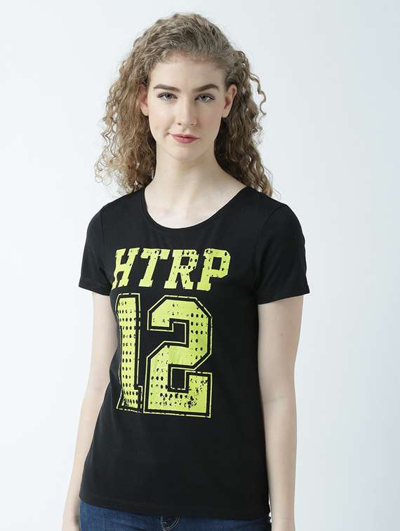 women's chest print round neck t-shirt