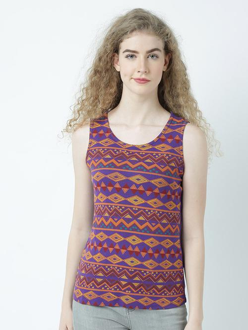 purple printed round neck t-shirt - 19582837 - Standard Image - 0