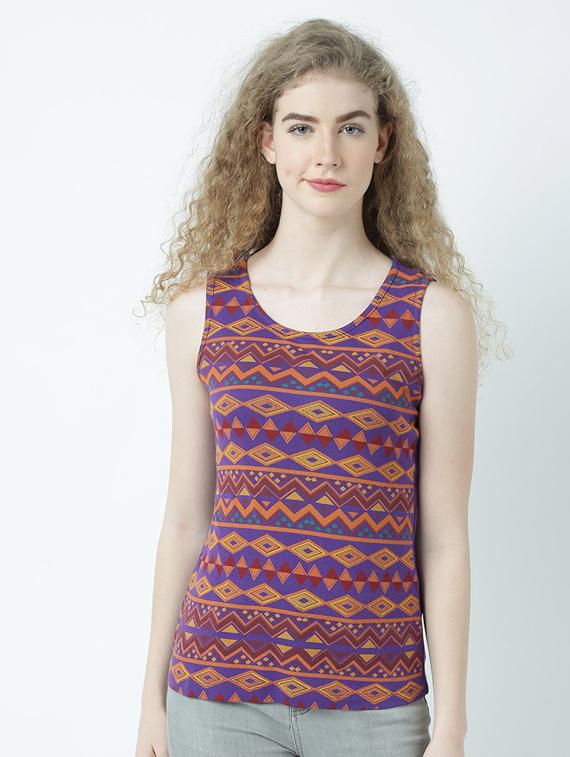 purple printed round neck t-shirt - 19582837 - Zoom Image - 0