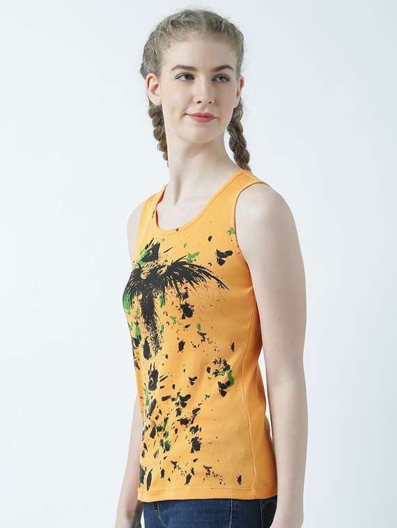 orange printed round neck t-shirt - 19582853 - Standard Image - 1