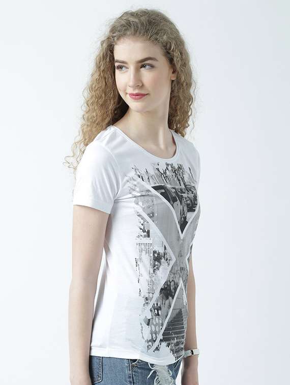 women's front print round neck t-shirt - 19582867 -  Standard Image - 1
