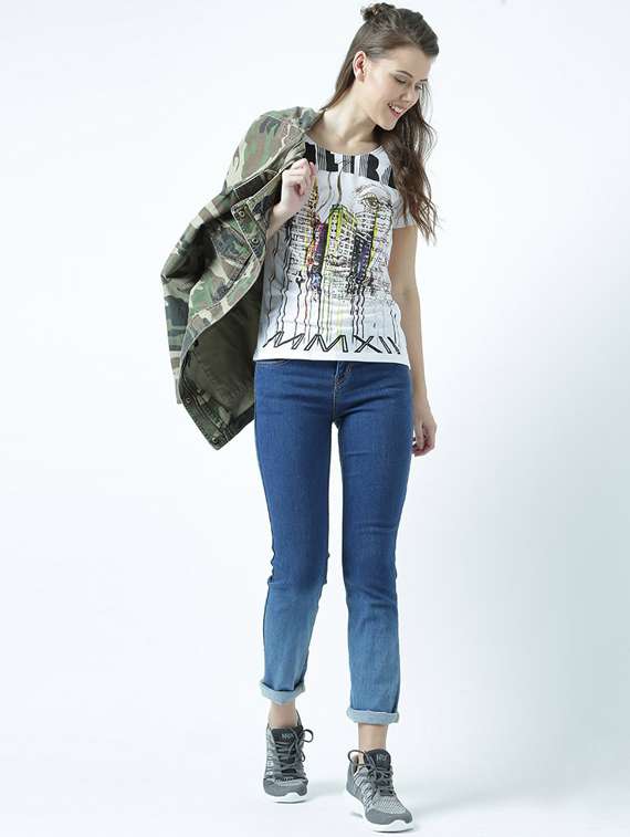 white printed round neck t-shirt - 19582885 - Standard Image - 4
