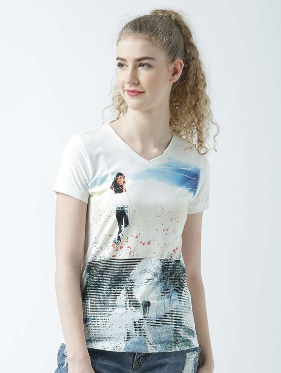women's all over print v neck t-shirt