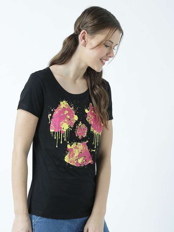 women's chest print round neck t-shirt - 19582909 -  Standard Image - 1