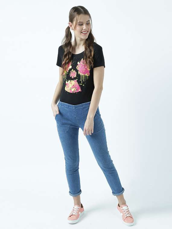 women's chest print round neck t-shirt - 19582909 -  Standard Image - 4