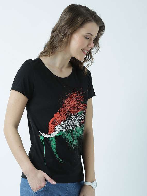 black printed round neck t-shirt - 19582912 -  Standard Image - 1