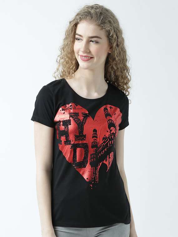 women's front print round neck t-shirt