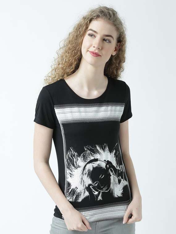 women's front print round neck t-shirt