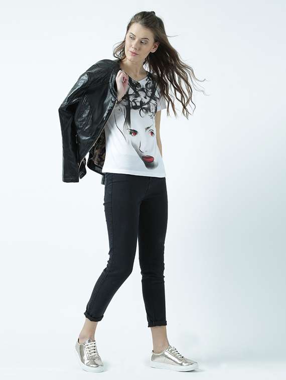 women's front print v neck t-shirt - 19582922 -  Standard Image - 4