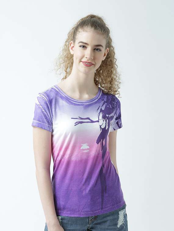 women's front print round neck t-shirt