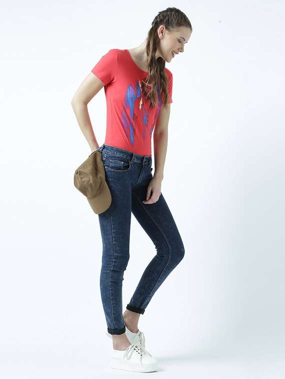 women's front print round neck t-shirt - 19582929 -  Standard Image - 4