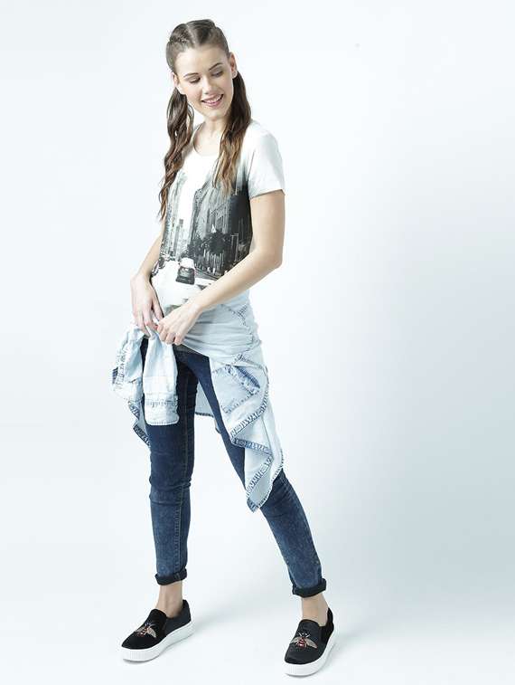 women's front print round neck t-shirt - 19582932 -  Standard Image - 4