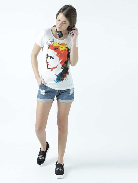 women's front print round neck t-shirt - 19582934 -  Standard Image - 4