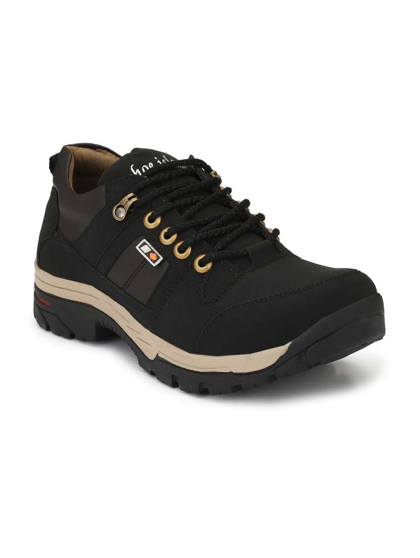 black solid lace up causal shoe