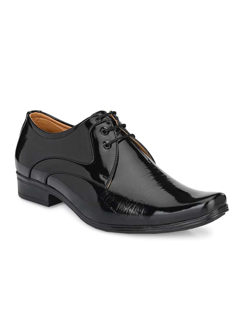 black patent leather laceup derbies