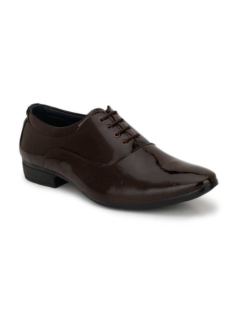 Brown Patent Leather Laceup Oxfords