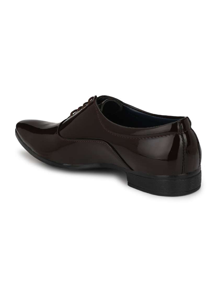 Brown Patent Leather Laceup Oxfords
