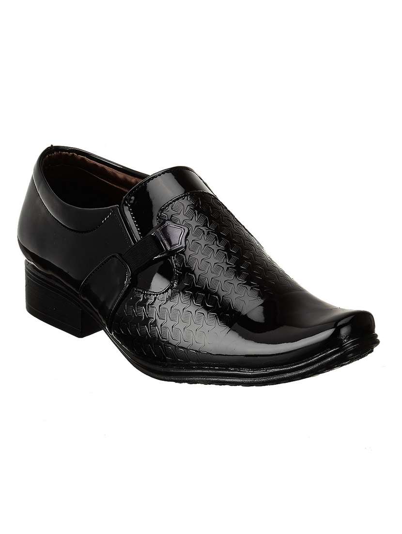 black patent leather slip on ons